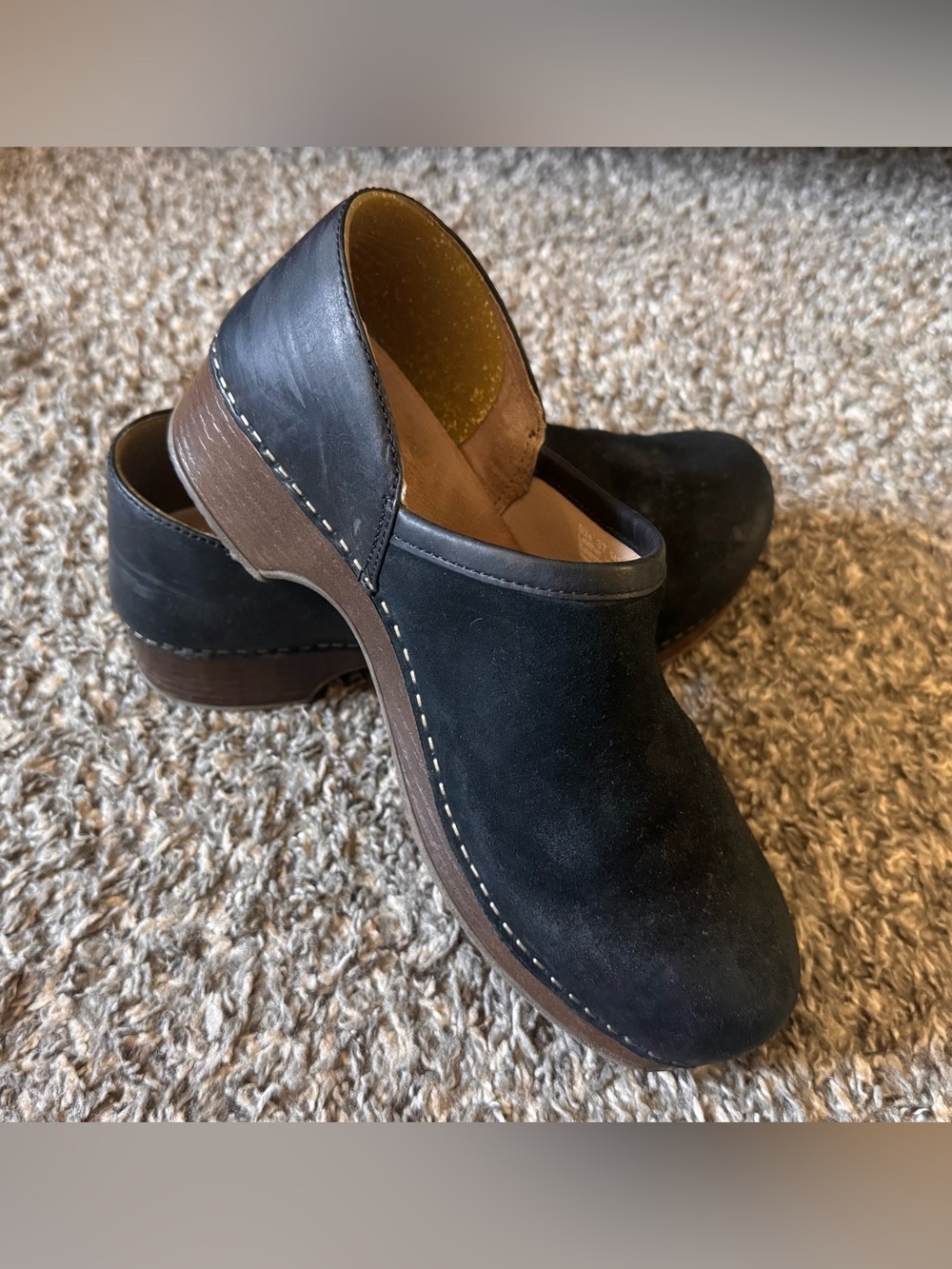 Dansko Women’s Black Leather Suede Slip On Brenna Clog Shoes Size 37 (US 6.5-7)